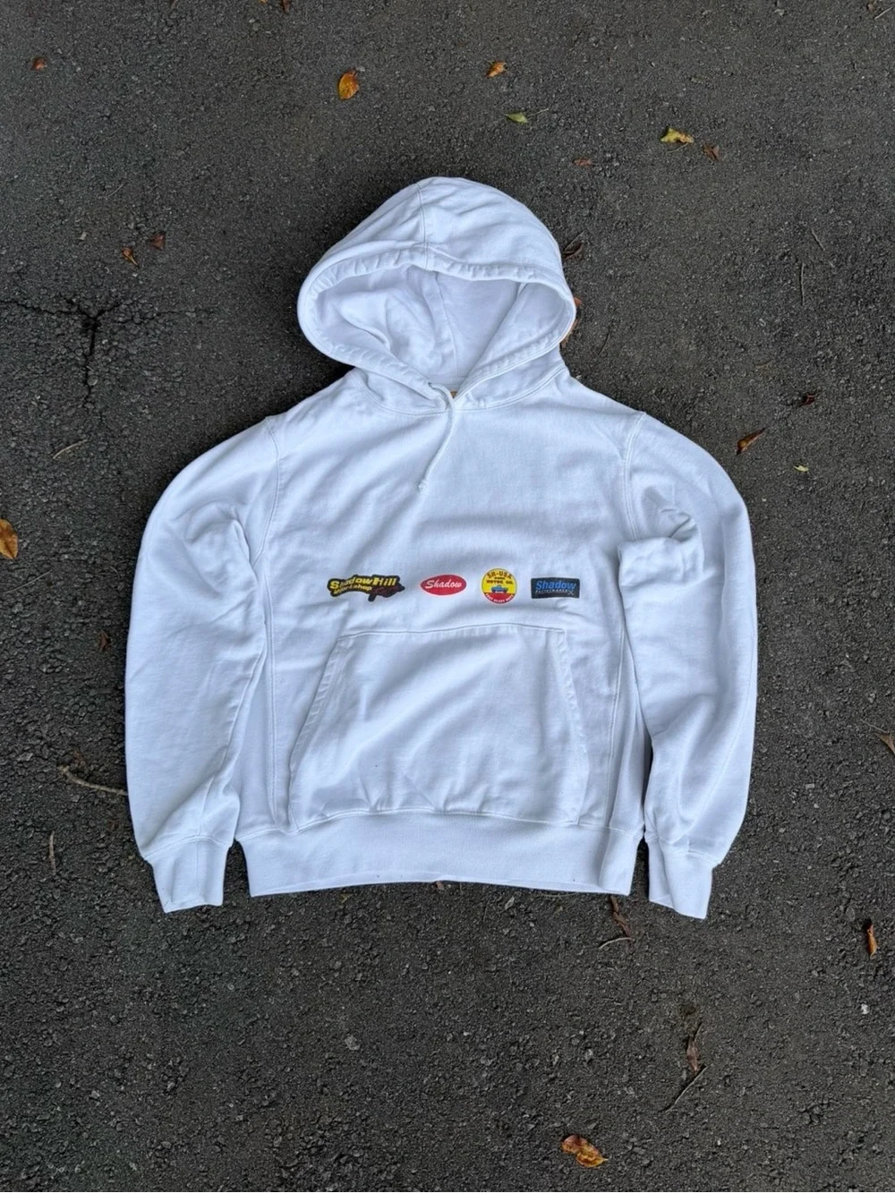 Shadow Hill White Pullover Hoodie with Multicolor Logo Patches - Men